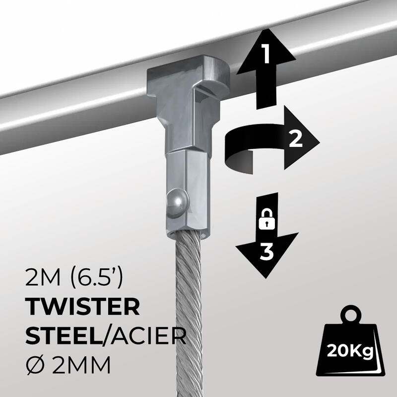 Fils de Suspension (Twister Acier) – 2m (6,5′)